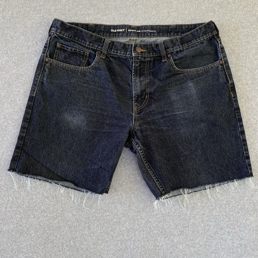 Old Navy Shorts Mens 38 Cutoffs Dad Jorts 7.5" Inseam Dark Wash Faded Denim